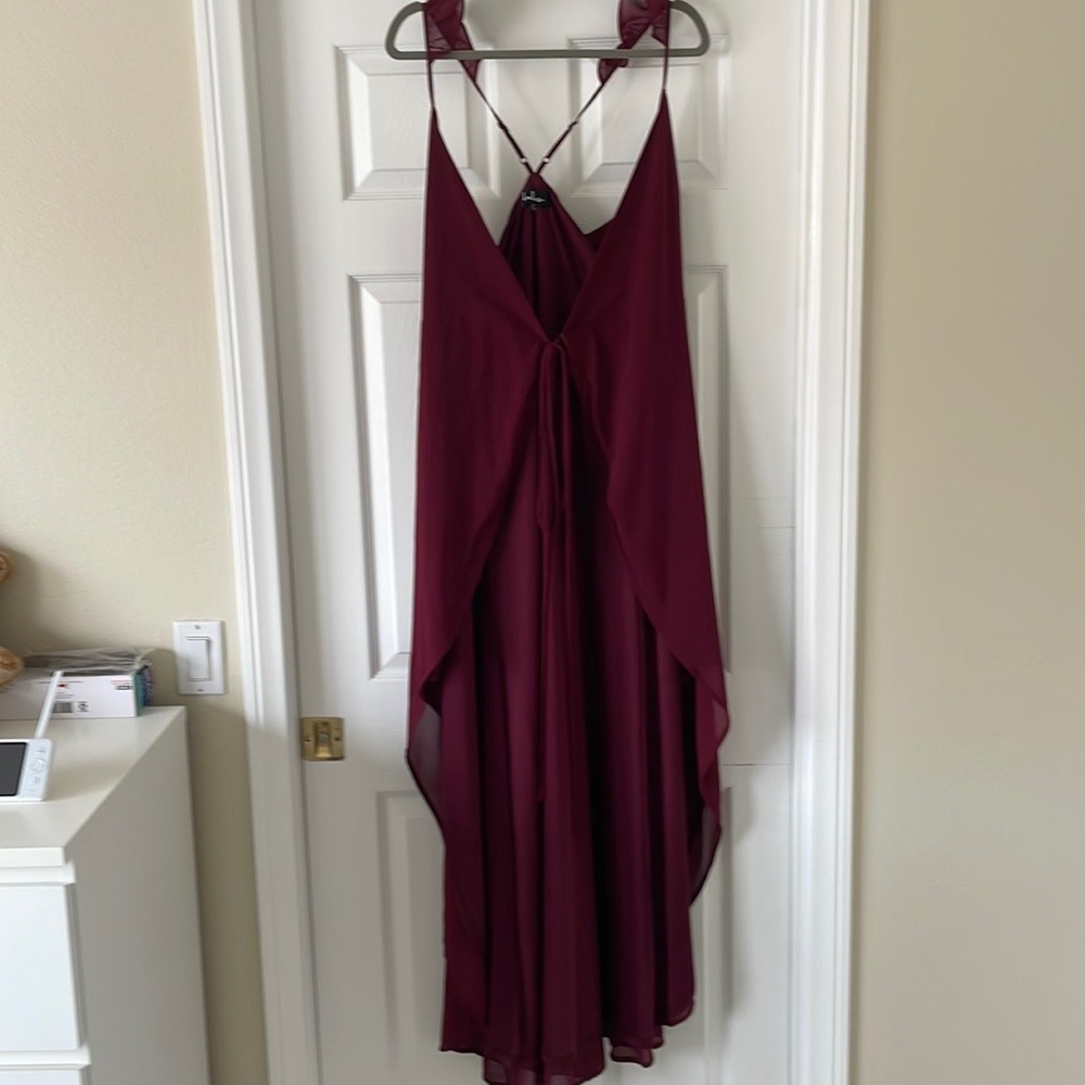 Lulu’s Burgundy Wrap Bridesmaids Dress